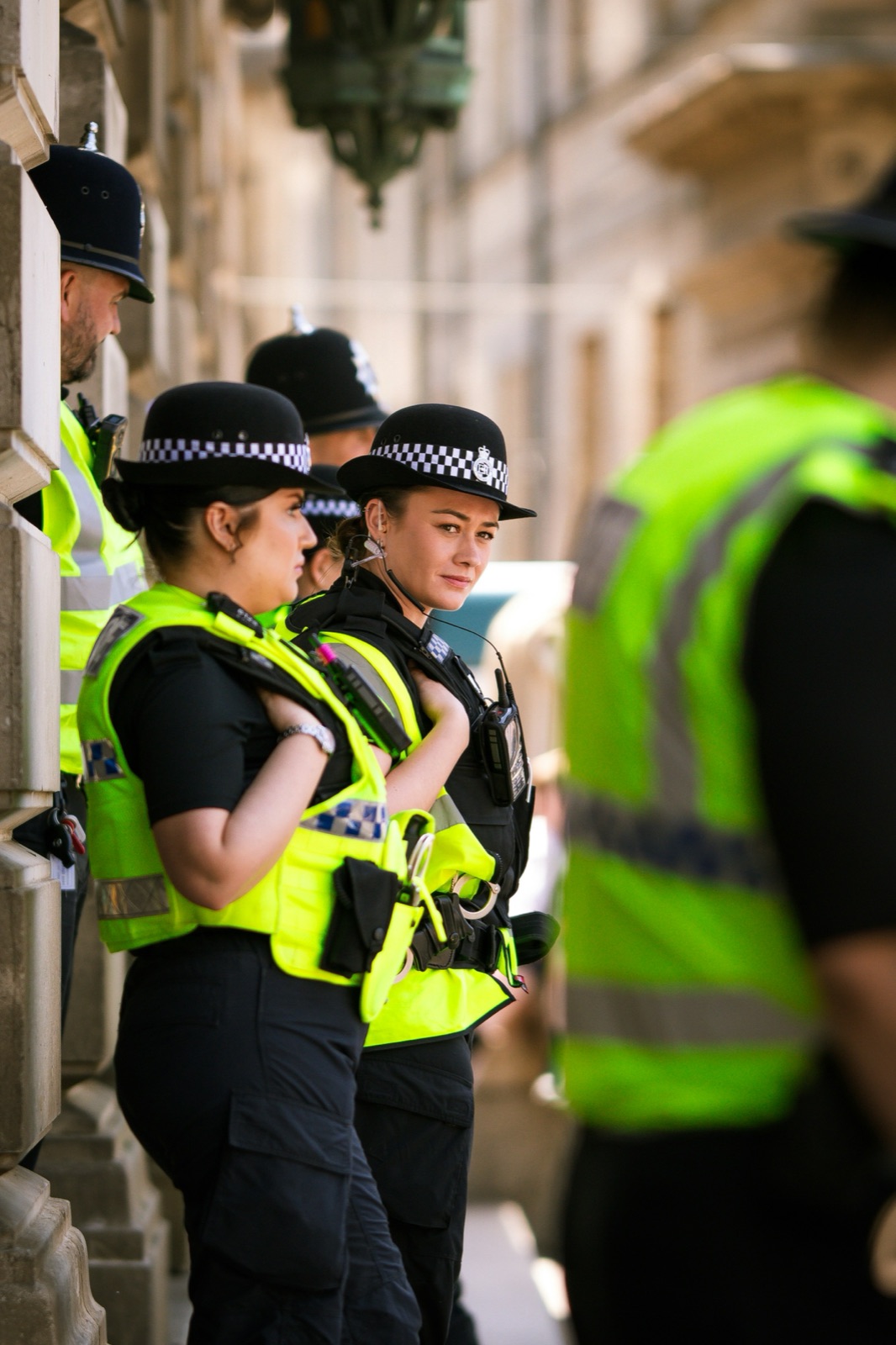 Police officers on duty in a street