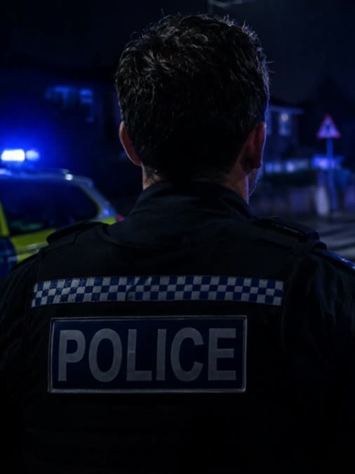 A police officer at a night-time incident scene